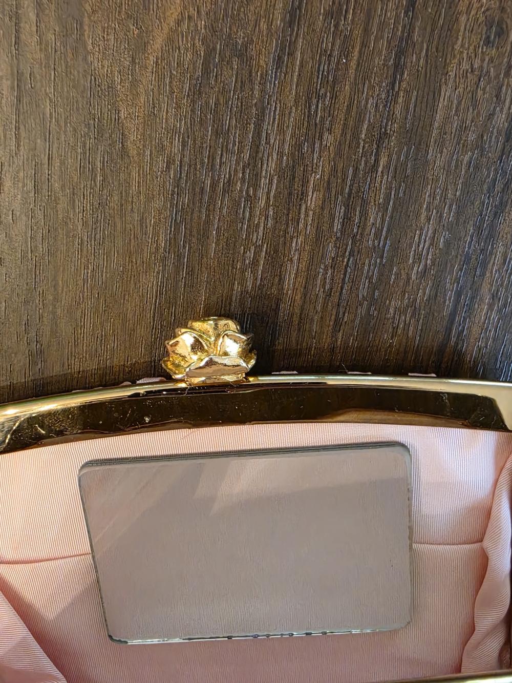 Saks Fifth Avenue Pink Clutch with Gold Floral Knob